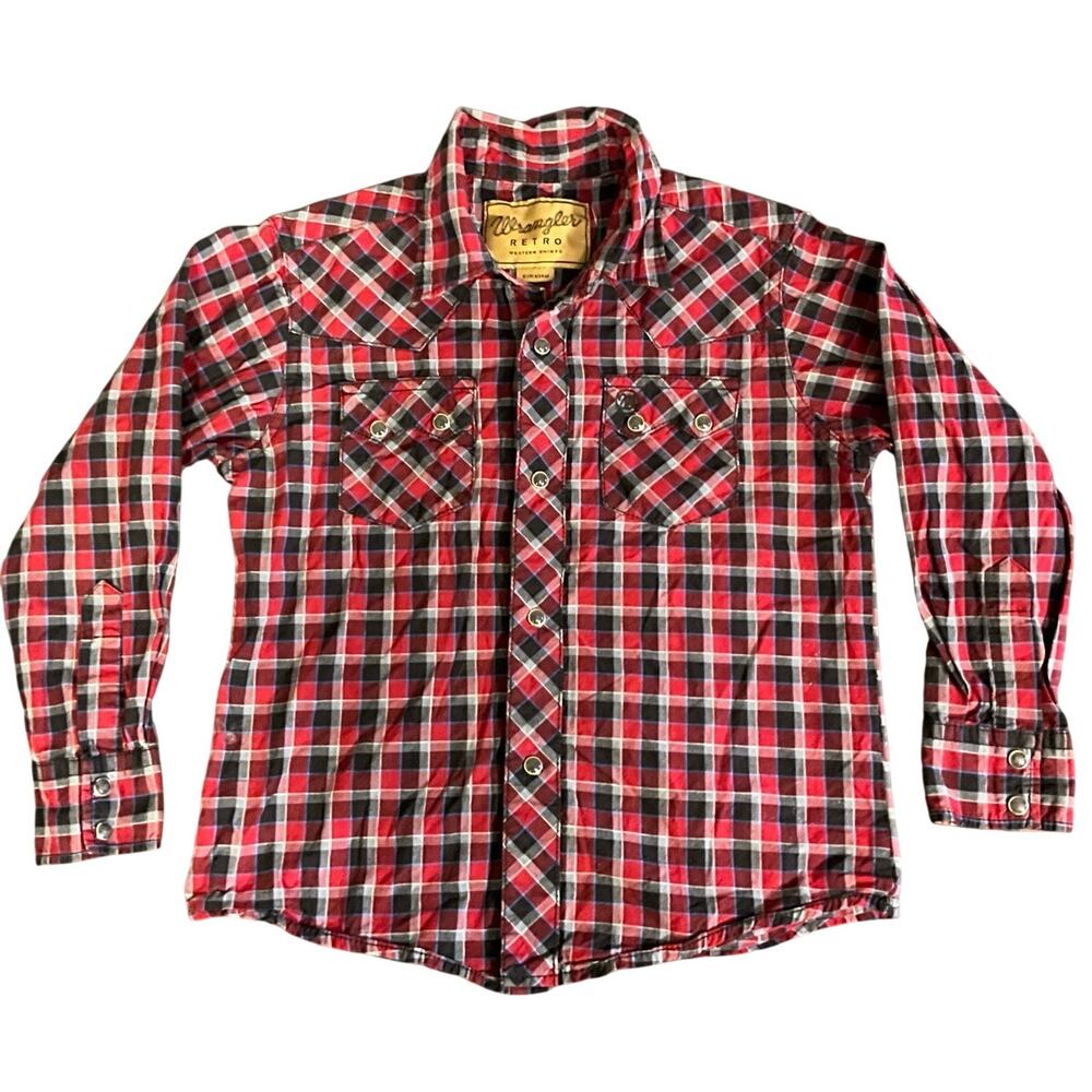 Youth Wrangler RETRO Shirt Small 5-6 Pearl Snap Double Yoke Pocket Long Sleeve